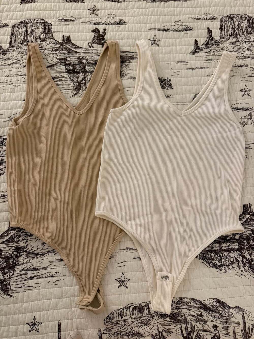 Gypsy & Jade Bodysuit Size L/XL Neutral Ribbed V-Neck Set of 2